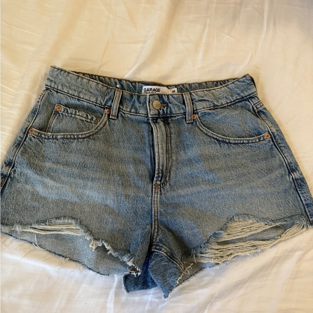 Garage Light Blue Ripped Denim Shorts